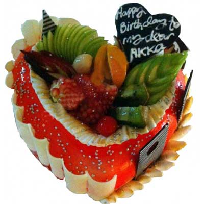 "Red glaze Heart shape cake with Fruits - 2kgs - Click here to View more details about this Product